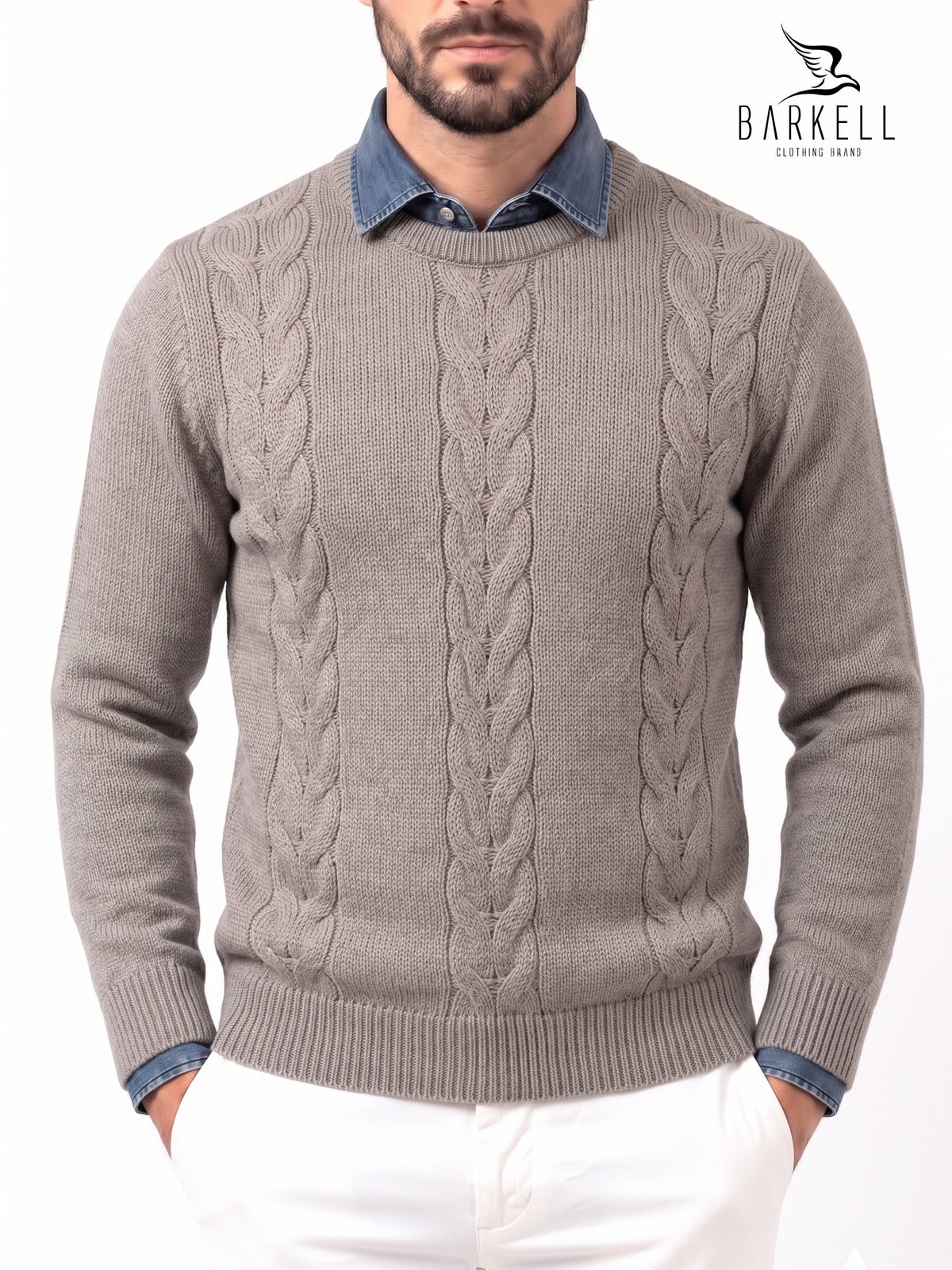 Crew-neck sweater in pure extrafine merino wool in red