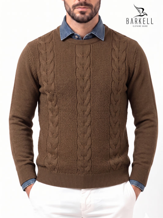 Tobacco-coloured wool blend crewneck sweater