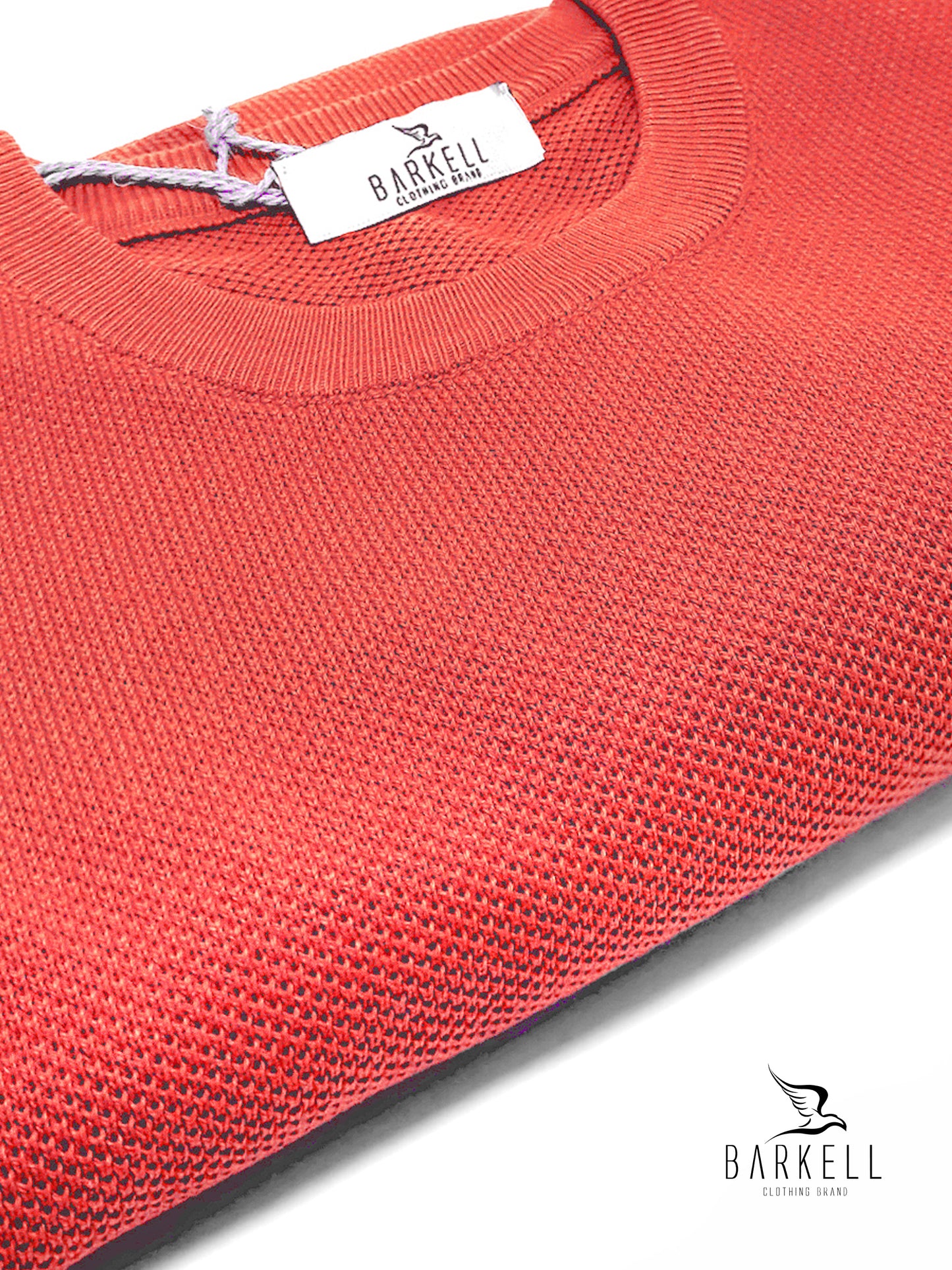 Maglia Girocollo in Puro Cotone Piquet Color Corallo