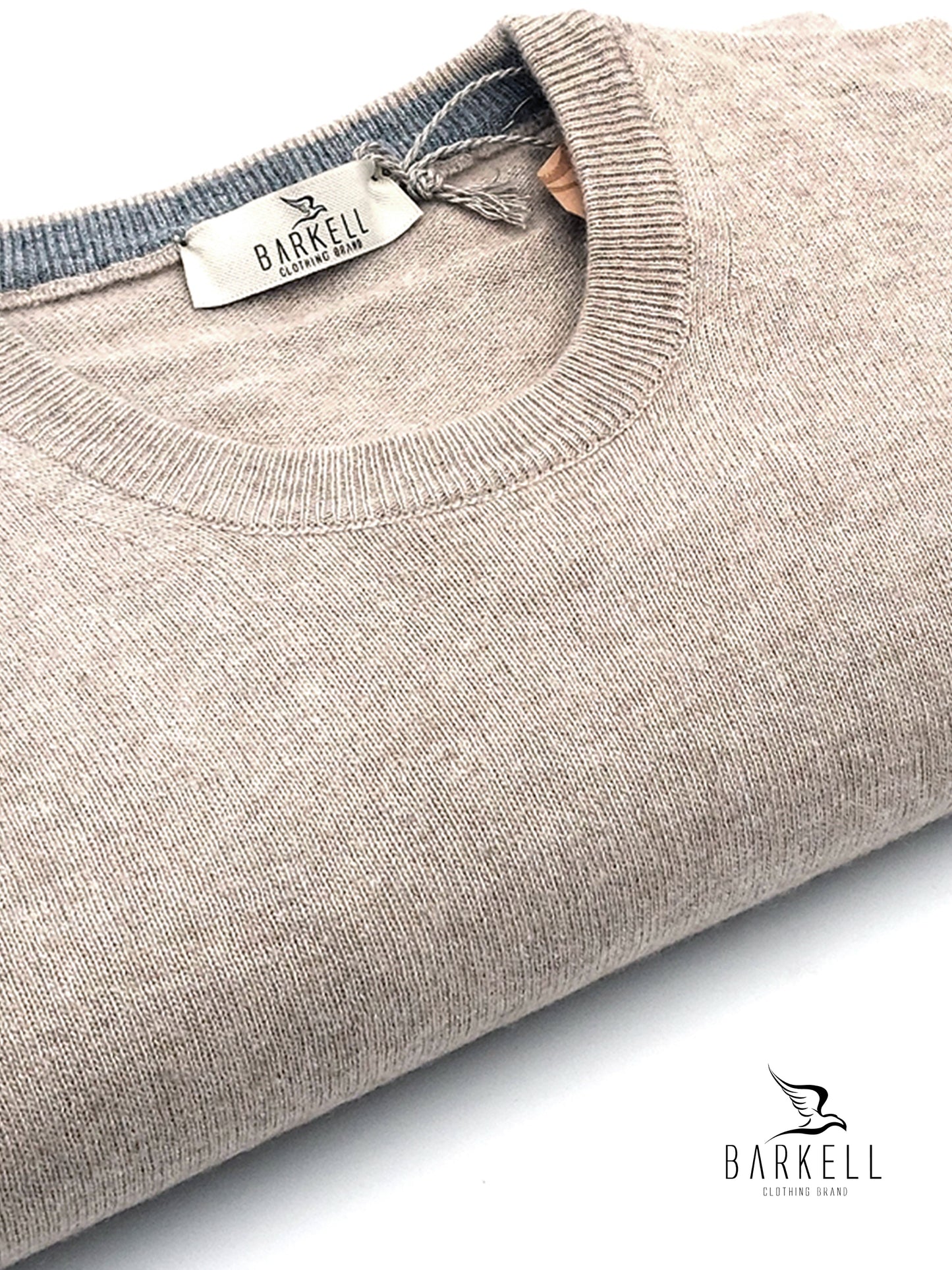 Maglia Girocollo Rasata in Misto Lana con 10% di Cashmere Color Beige