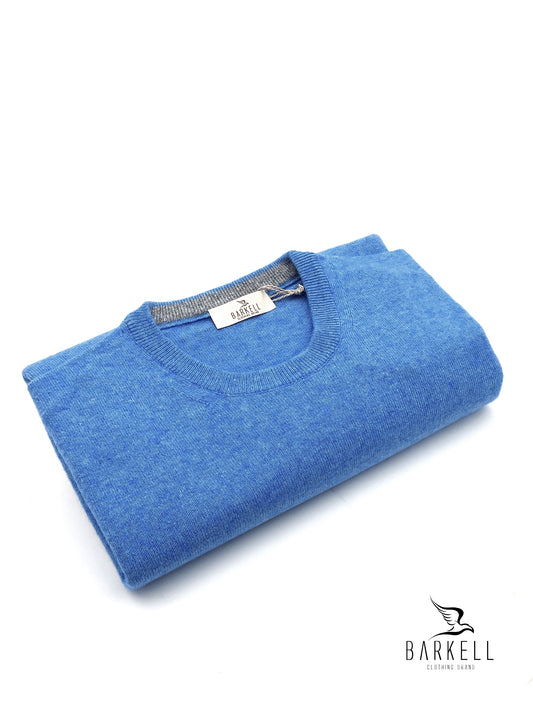 Maglia Girocollo Rasata in Misto Lana con 10% di Cashmere Color Celeste