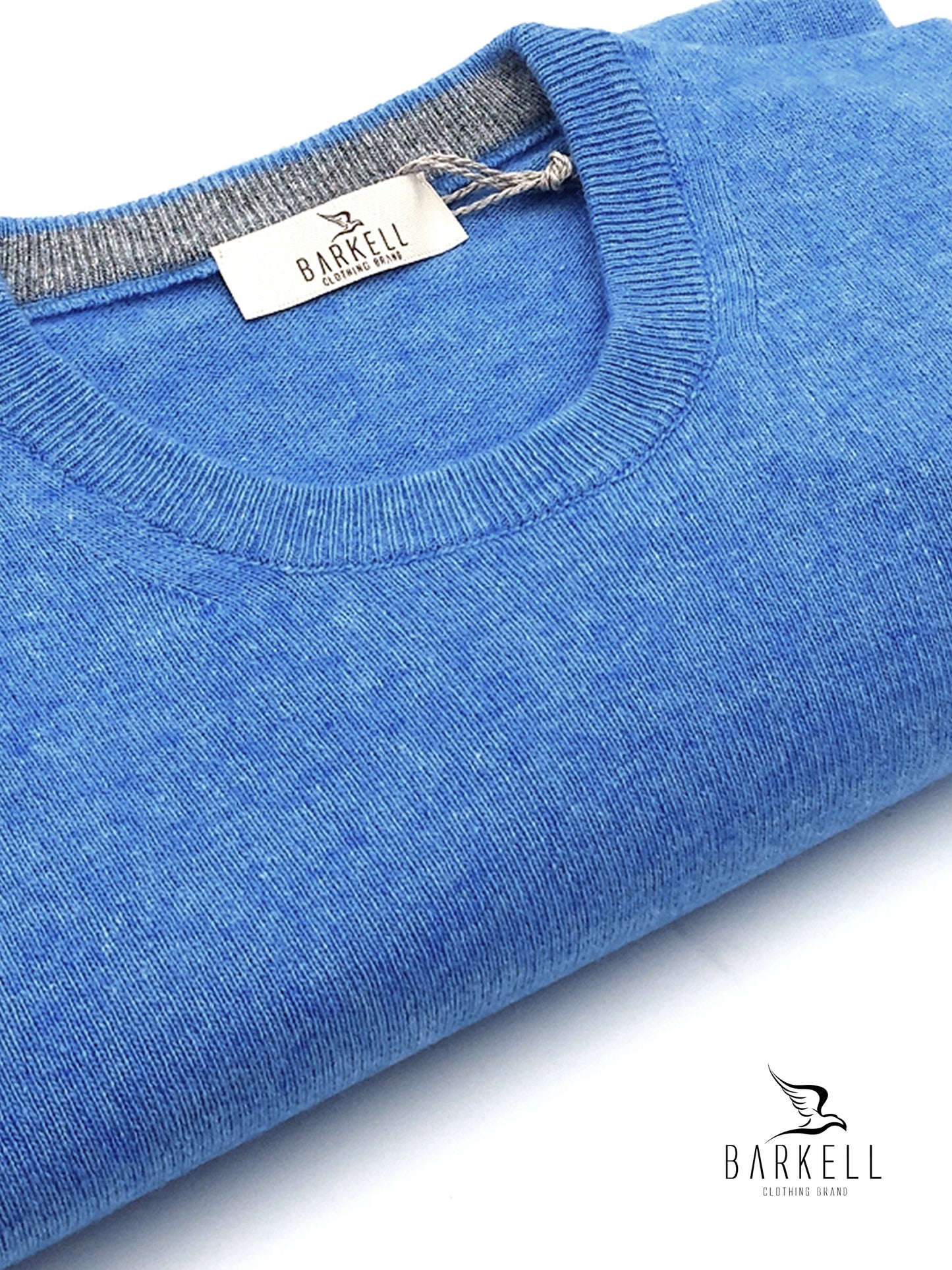 Maglia Girocollo Rasata in Misto Lana con 10% di Cashmere Color Celeste