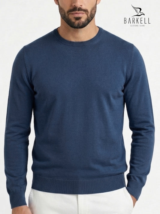 Maglia Girocollo in Puro Cotone Rasato Color Avio