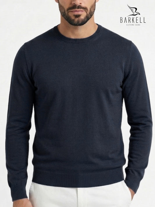 Maglia Girocollo in Puro Cotone Rasato Color Blu