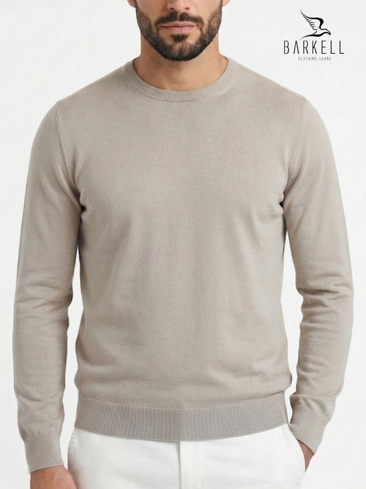 Maglia Girocollo in Puro Cotone Rasato Color Corda