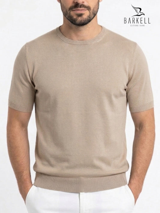 Maglia Mezza Manica Girocollo in Puro Cotone Leggero Color Corda