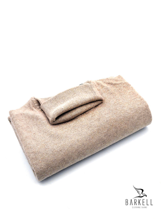 Maglia Dolcevita Rasata in Misto Lana con 5% di Cashmere Color Beige