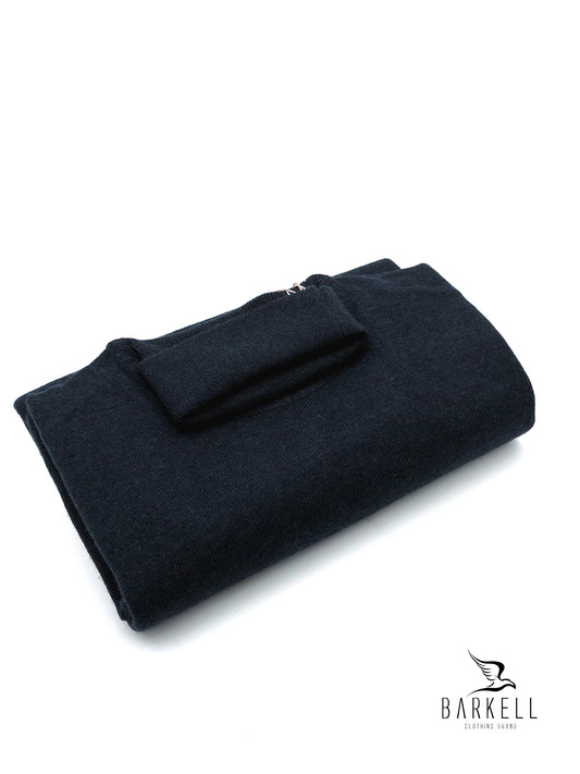 Maglia Dolcevita Rasata in Misto Lana con 5% di Cashmere Color Blu