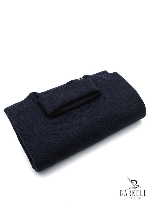 Maglia Dolcevita Rasata in Misto Lana con 10% di Cashmere Color Blu