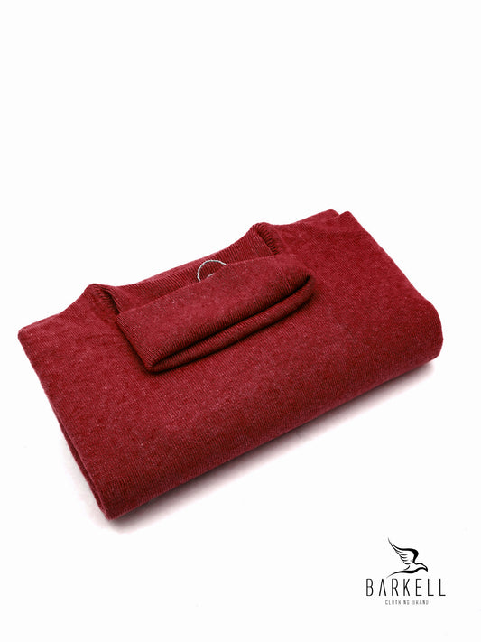 Maglia Dolcevita Rasata in Misto Lana con 10% di Cashmere Color Bordò