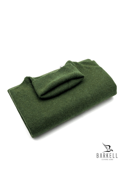 Maglia Dolcevita Rasata in Misto Lana con 10% di Cashmere Color Verde Felce