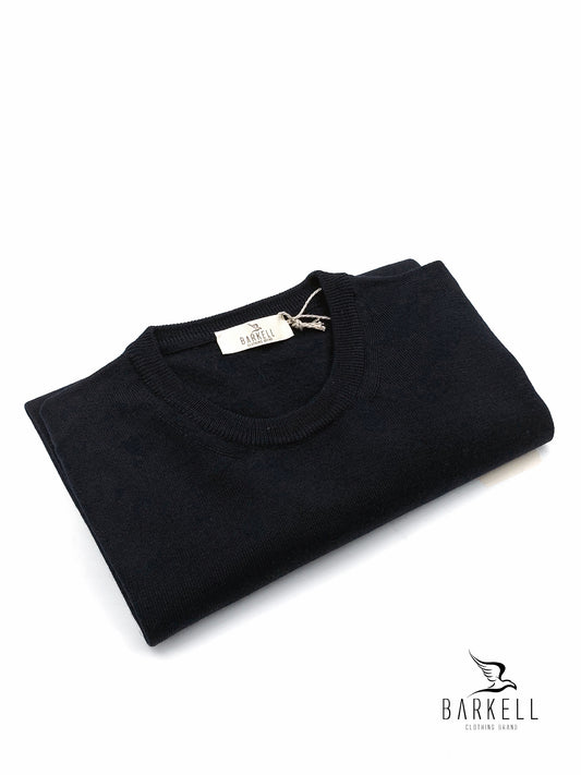 Maglia Girocollo Rasata in Pura Lana Merinos Extrafine Color Blu