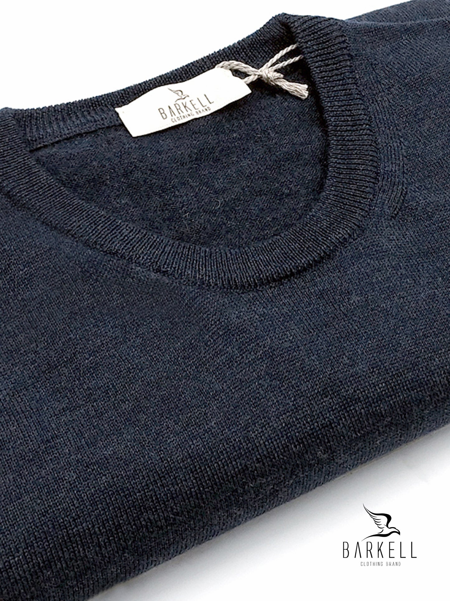 Maglia Girocollo Rasata in Pura Lana Merinos Extrafine Color Blu Denim