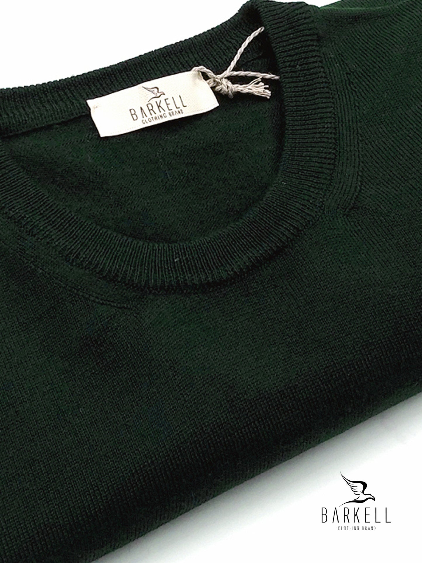 Maglia Girocollo Rasata in Pura Lana Merinos Extrafine Color Verde Bottiglia