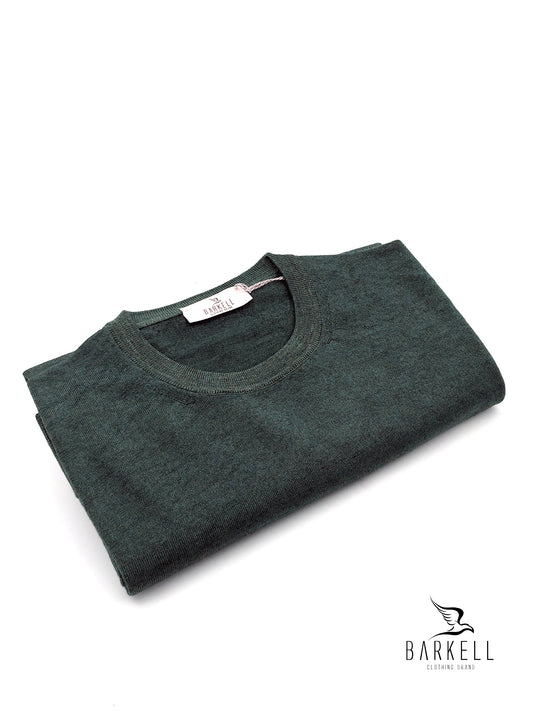 Maglia Girocollo Rasata in Pura Lana Merinos Extrafine Delavè Color Verde Ice Vintage