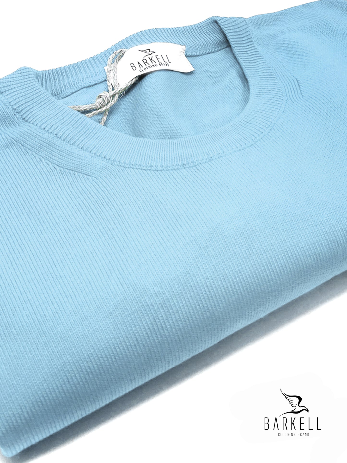 Maglia Girocollo in Puro Cotone Rasato Color Cielo