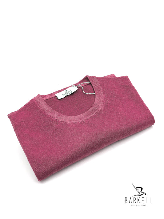 Maglia Girocollo Rasata in Pura Lana Merinos Extrafine Delavè Color Fragola Ice Vintage