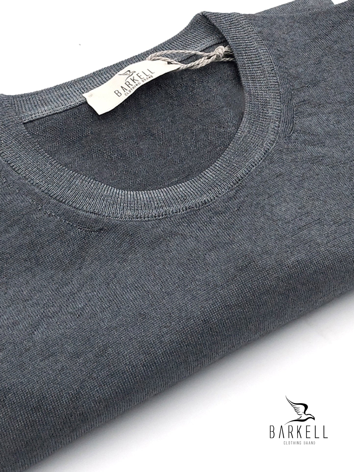Crew-neck sweater in pure extrafine merino wool, delavè, in vintage ice grey
