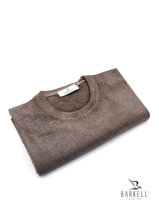 Maglia Girocollo Rasata in Pura Lana Merinos Extrafine Delavè Color Nocciola Ice Vintage