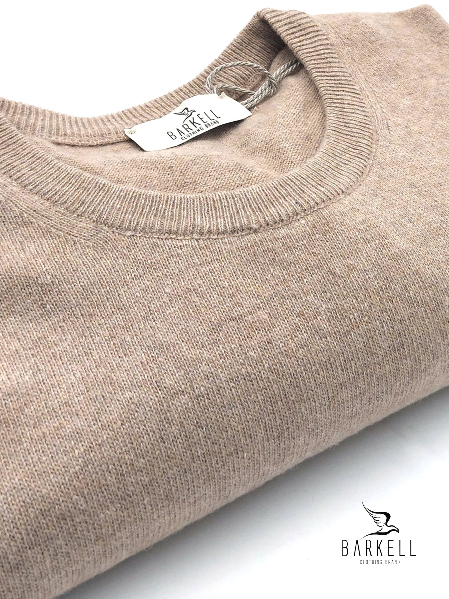 Maglia Girocollo Rasata in Misto Lana con 5% di Cashmere Color Beige