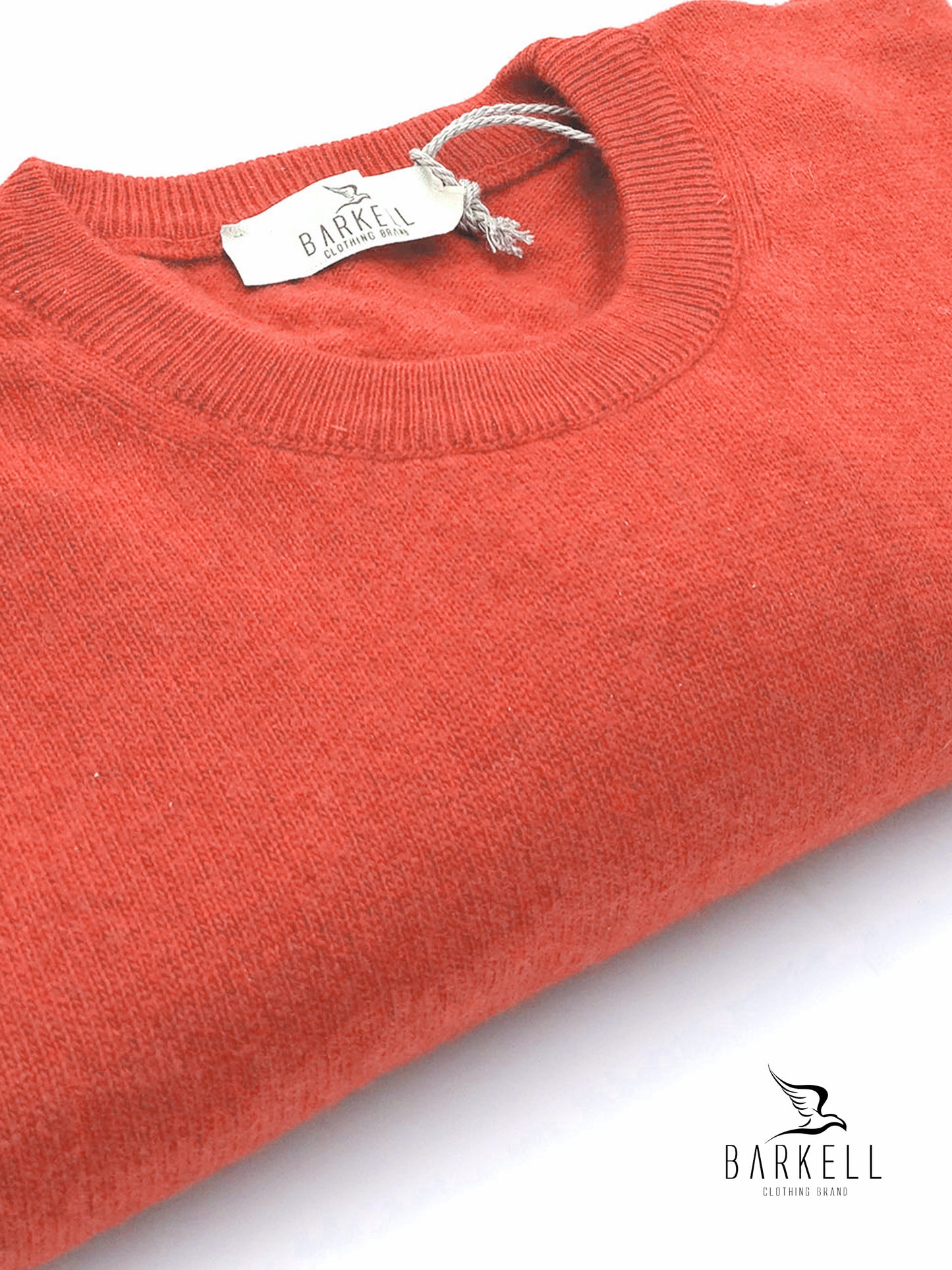 Maglia Girocollo Rasata in Misto Lana con 5% di Cashmere Color Corallo