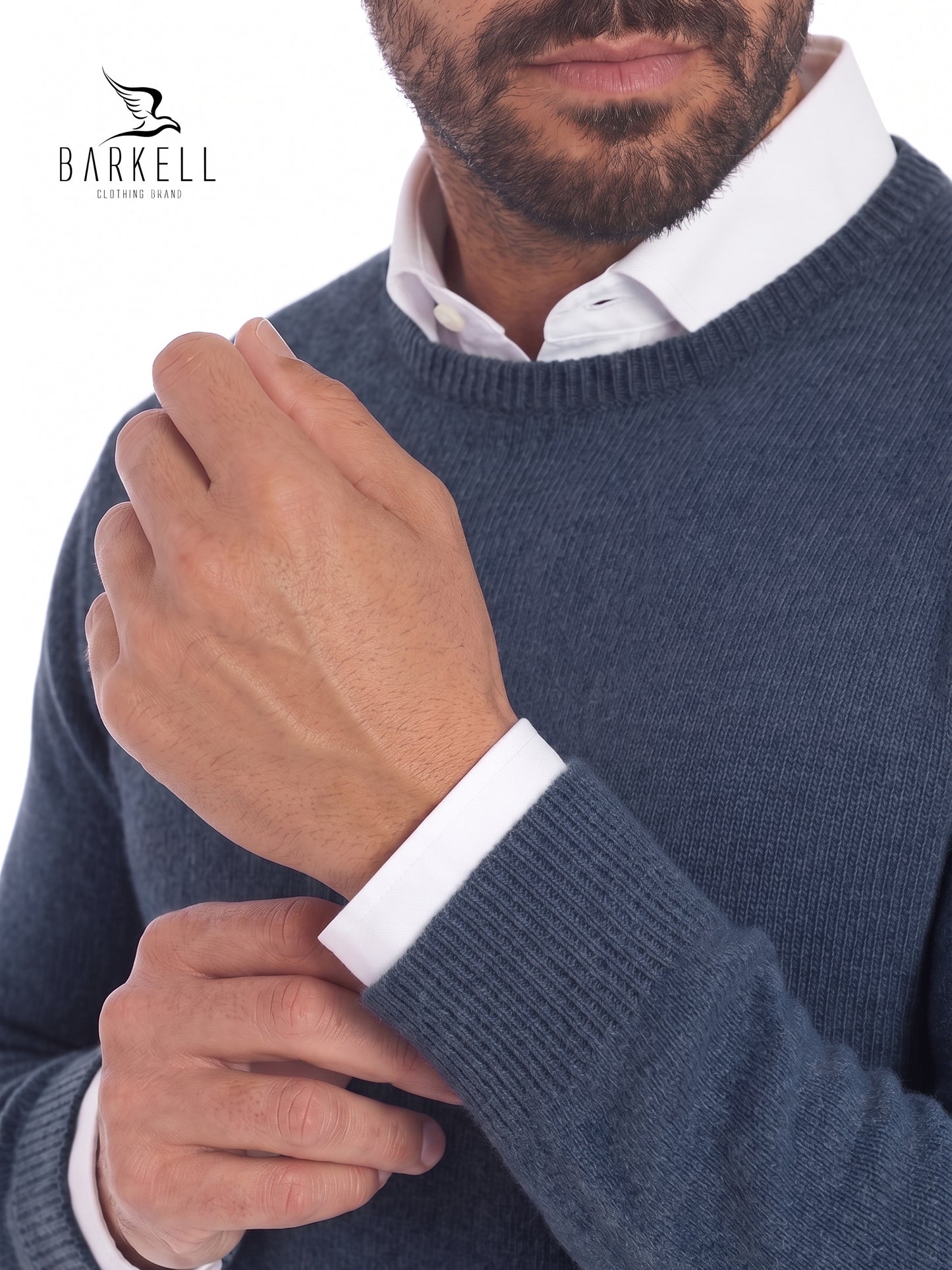 Maglia Girocollo Rasata in Misto Lana con 5% di Cashmere Color Blu Denim