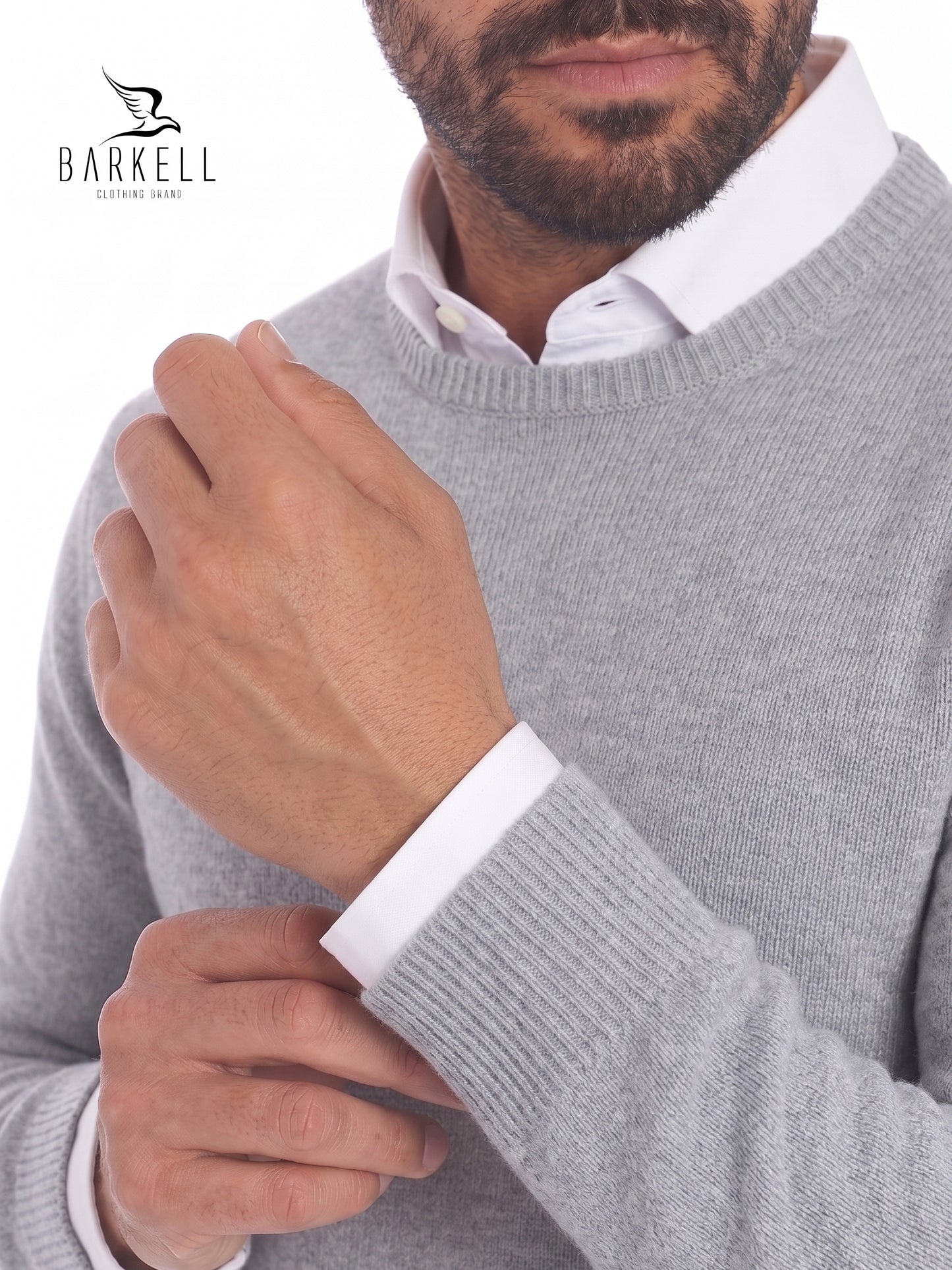 Maglia Girocollo Rasata in Misto Lana con 5% di Cashmere Color Grigio Chiaro