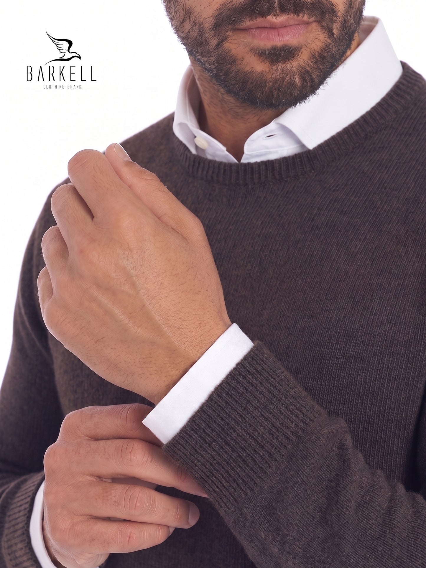 Maglia Girocollo Rasata in Misto Lana con 5% di Cashmere Color Moro