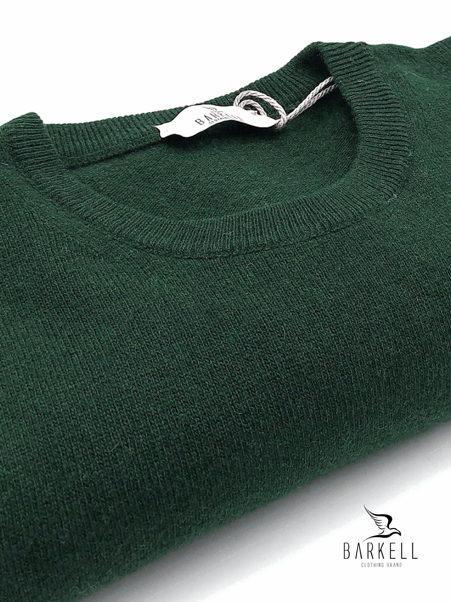 Maglia Girocollo Rasata in Misto Lana con 5% di Cashmere Color Verde Bottiglia