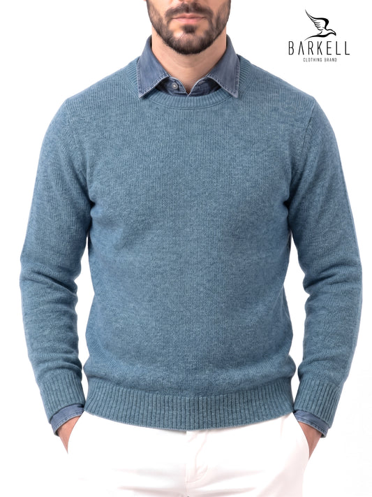 Pull col rond ocre en laine mélangée avec 5% cachemire