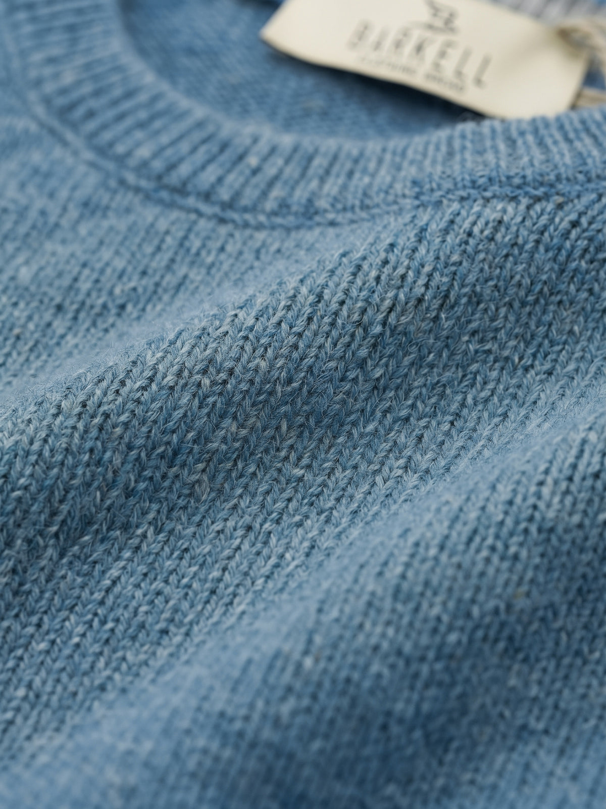 Maglia Girocollo in Misto Lana Cardata Color Azzurro