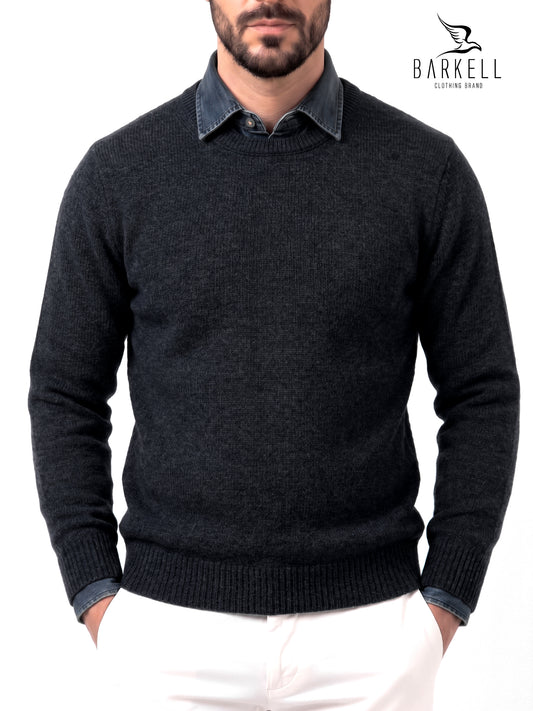 Pull col rond ocre en laine mélangée avec 5% cachemire