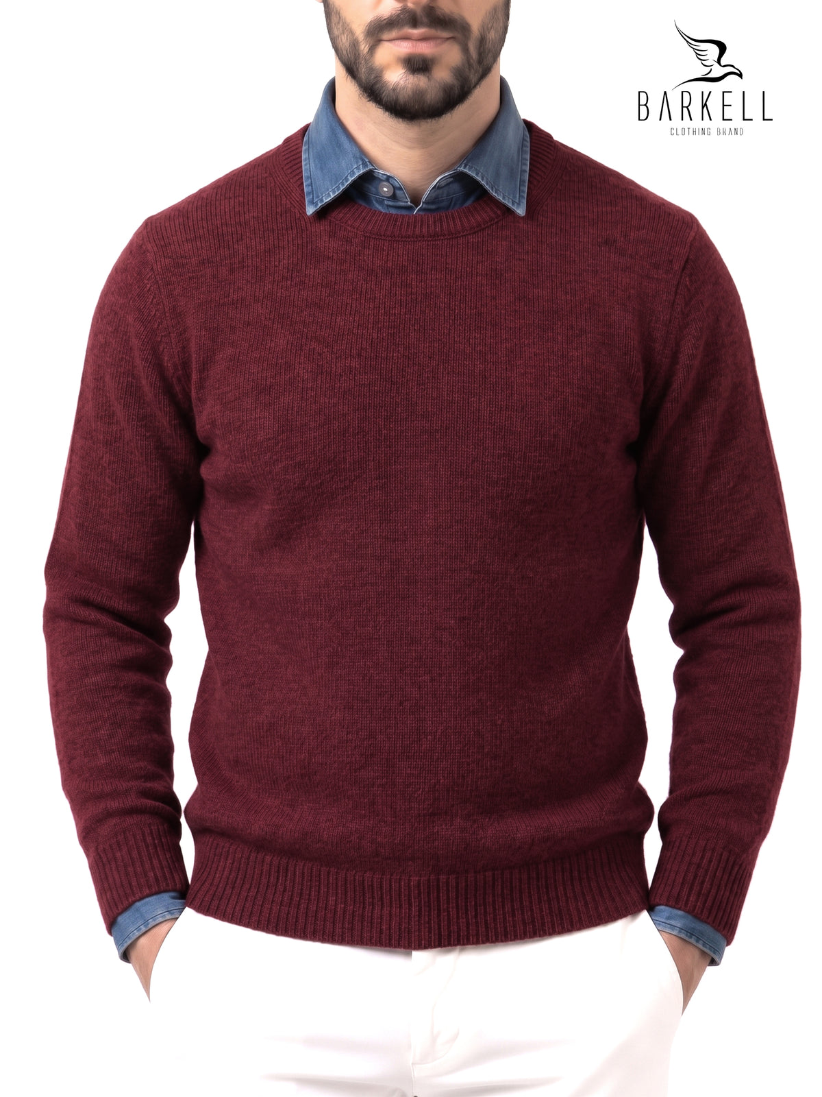 Maglia Girocollo in Misto Lana Cardata Color Bordeaux