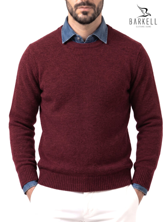 Pull col rond ocre en laine mélangée avec 5% cachemire