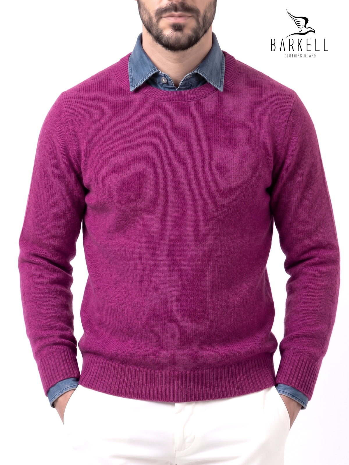 Maglia Girocollo in Misto Lana Cardata Color Ciclamino