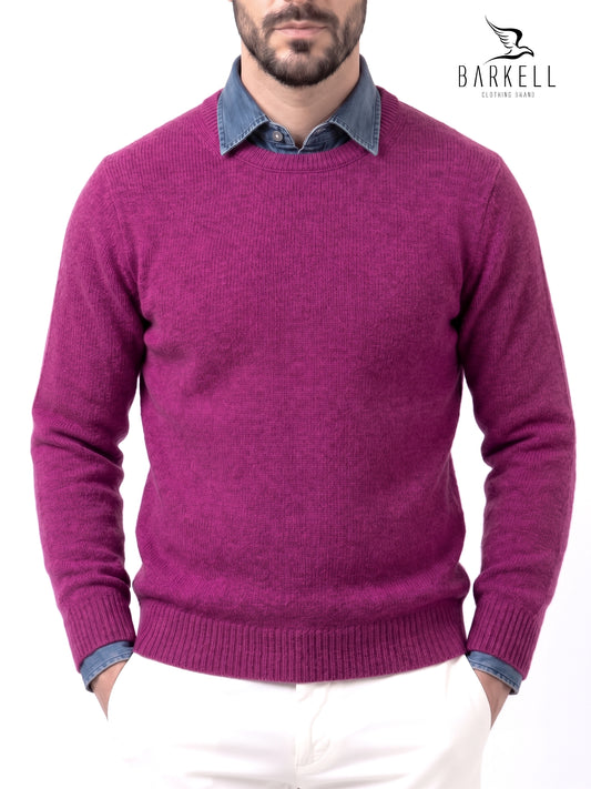 Pull col rond ocre en laine mélangée avec 5% cachemire