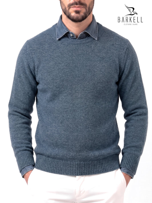 Pull col rond ocre en laine mélangée avec 5% cachemire