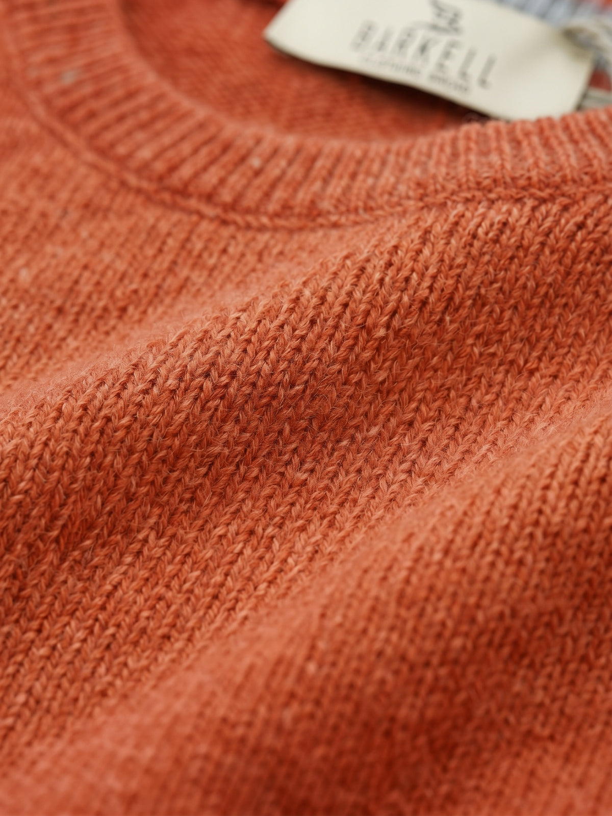 Ocher-colored crew-neck sweater in wool blend with 5% cashmere