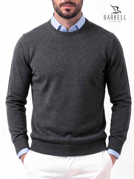 Pull col rond en pure laine mérinos extrafine de couleur anthracite