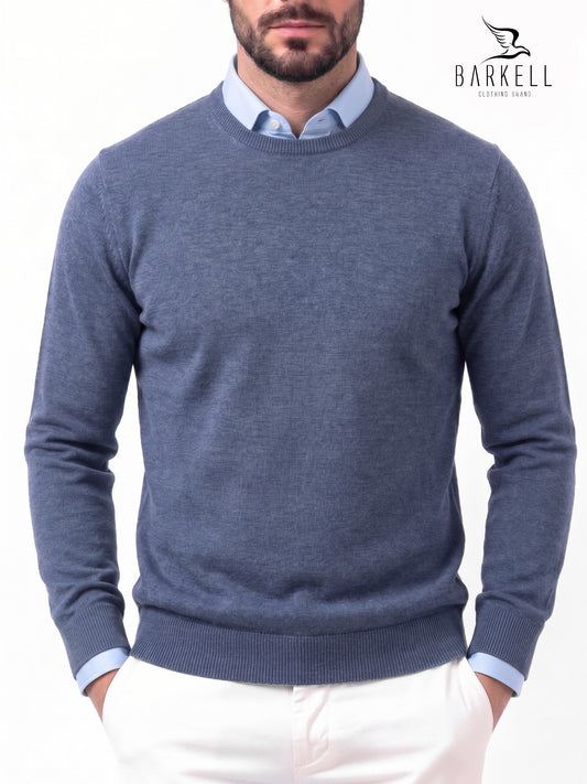 Jersey de cuello redondo en pura lana merino extrafina color avio