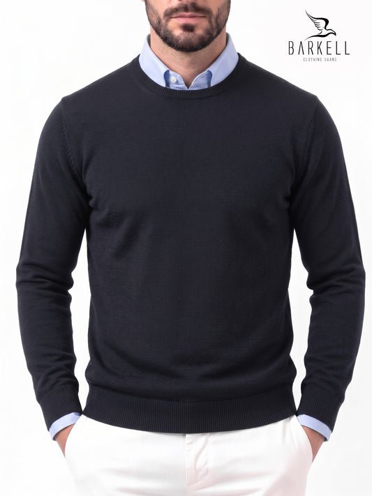 Jersey de cuello redondo de pura lana merino extrafina en azul
