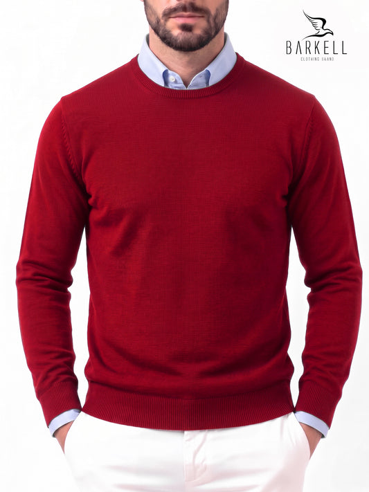 Jersey de cuello redondo de pura lana merino extrafina en rojo