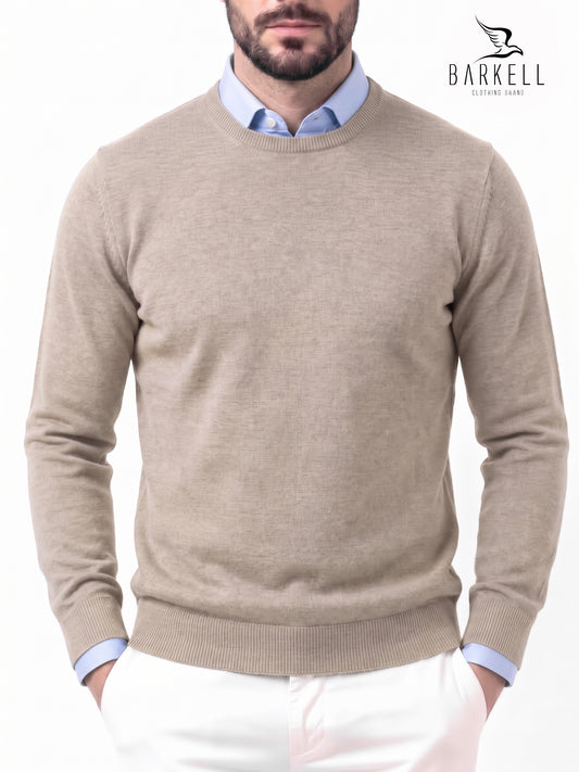 Pull col rond en pure laine mérinos extrafine en gris tourterelle