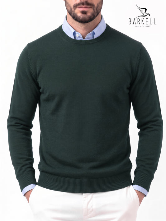 Jersey de cuello redondo de pura lana merino extrafina en color verde