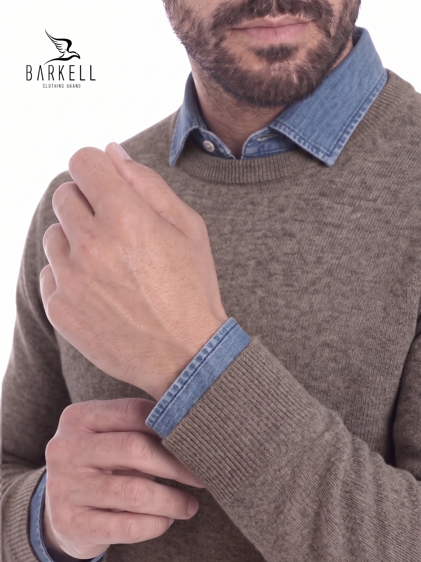 Jersey de cuello redondo en color beige de mezcla de lana con 10% cashmere