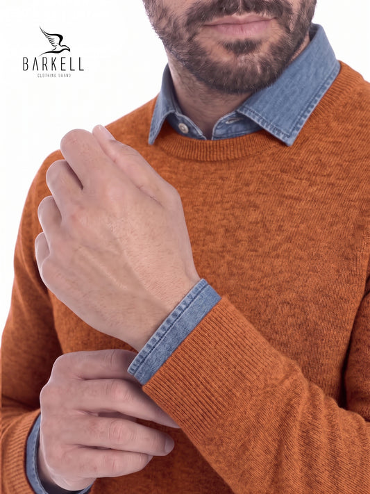 Pull col rond en laine mélangée avec 10% cachemire de couleur faïence