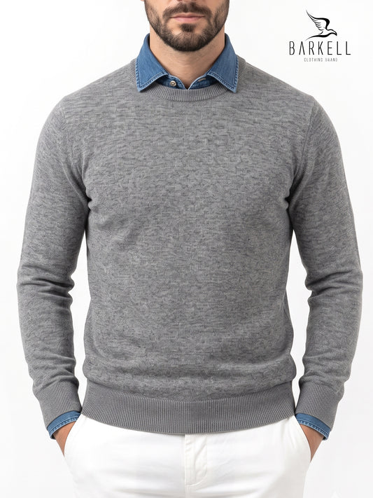 Maglia Girocollo Rasata in Misto Lana con 10% di Cashmere Color Grigio