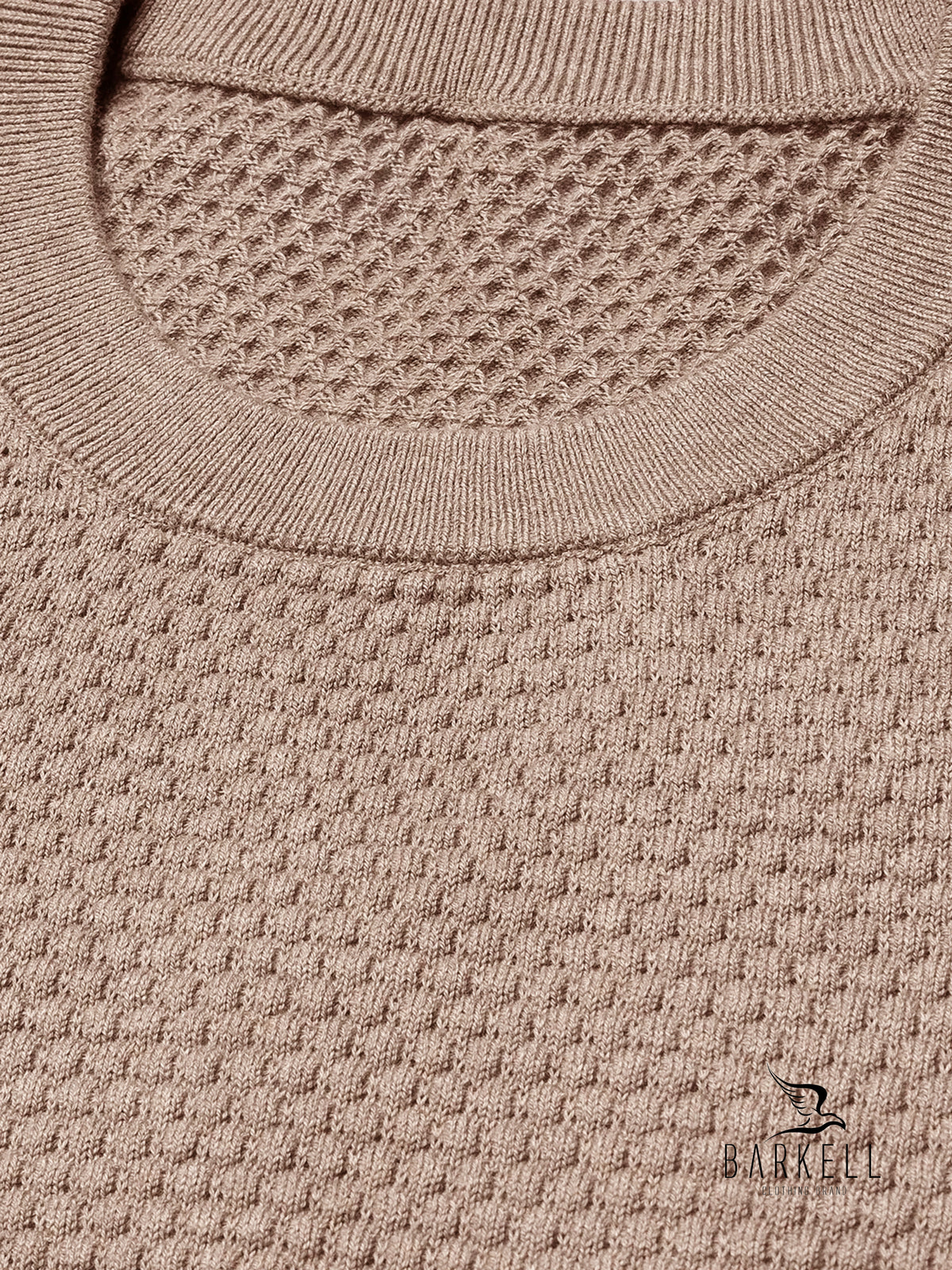 Cob Stitch Crew Neck Sweater in Camel Color Wool Blend