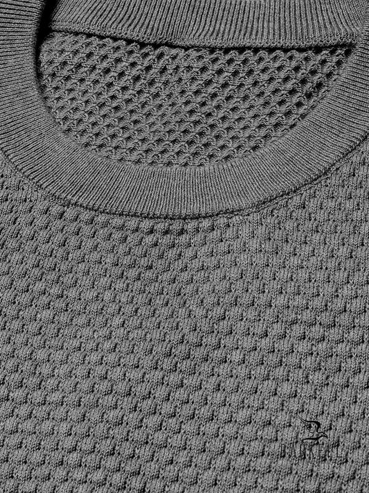 Crewneck Cob Stitch Sweater in Gray Wool Blend