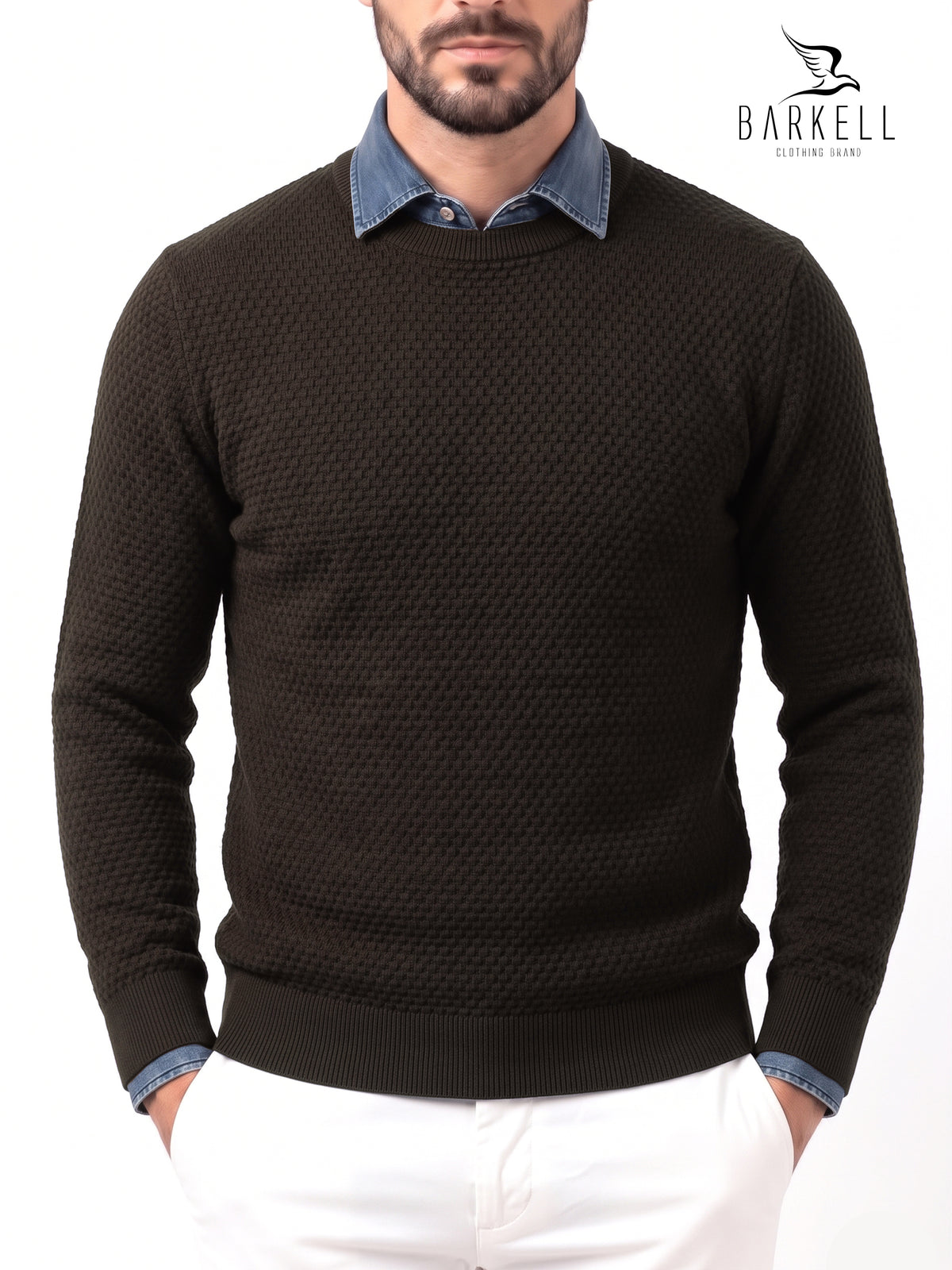 Crewneck Sweater in Brown Wool Blend